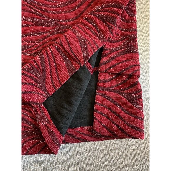 CHICO'S Womens Sz 1 Pull Over Sweater Red Glitter 3/4 Sleeve Leaf Floral Pattern - Picture 10 of 11